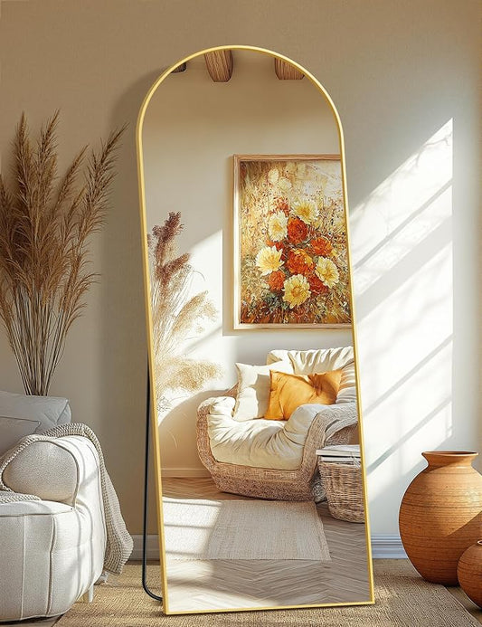 Arched Full Length Mirror, 70"x24" Standing Body Mirror for Wall, Gold by TRAHOME