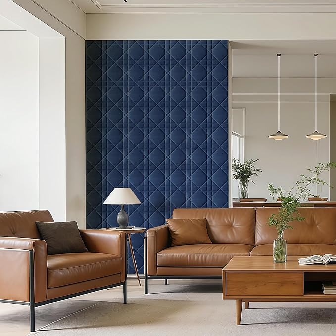 Velvet 3D wall Panels for Interior wall Decor Peel and Stick, Soundproof Geometric Textured 3D Wall Panels for Living Room, Bedroom, TV Background 17.7" x 17.7" 12pcs (Navy Blue) - Image 6