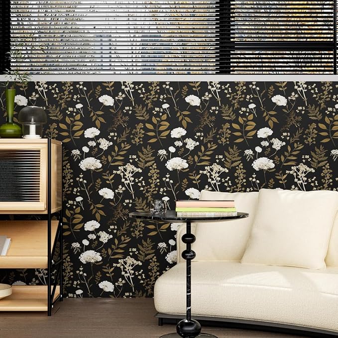 Laatse Vintage Dark Floral Leaf Peel and Stick Wallpaper 17.5"x197" | Self Adhesive/Removable/Waterproof/Thick Vinyl Contact Paper for Bathroom Bedroom Shelf Cabinet Drawer,Prepasted,Easy Peel - Image 4