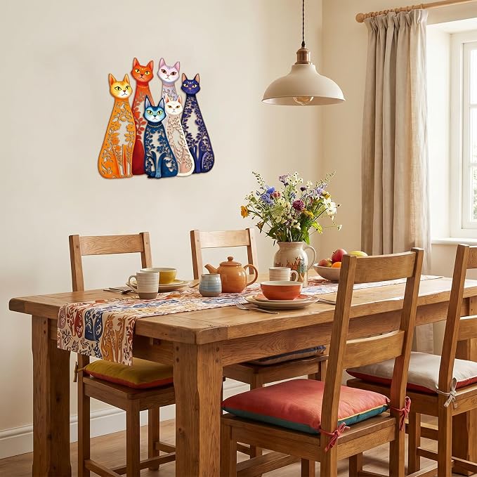 Wesiti 6 Pcs Iron Cat Wall Art, Colorful Mid Century Decor for Cat Lovers | Hollow Sculptures 11.42x11.22in Each, Retro Style for Living Room Bedroom Kitchen Office, Unique Gift for Enthusiasts - Image 5