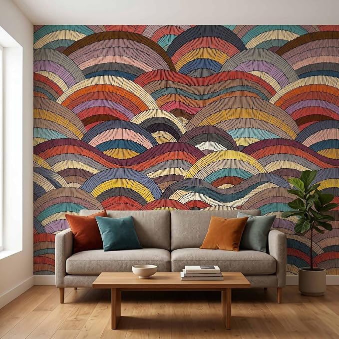 Boho Peel and Stick Wallpaper Rainbow Wave Wall Mural | 173"x108", Self Adhesive Canvas, for Bedroom Living Room Bathroom, Seamless, No overlapping - Image 2