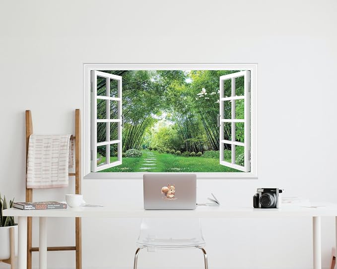 FLFK Fake Window Wall Mural - Jungle Faux Window Wall Sticker for Wall Decor, Stick and Peel Wall Decals,48"x32",Set of 2 Sheets - Image 3