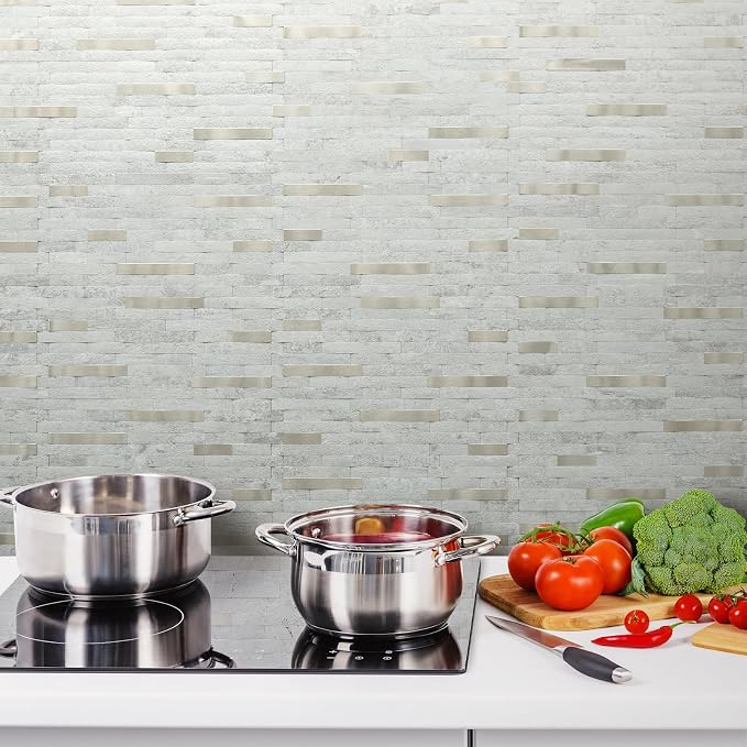 AULIGET 20 Sheets Faux Stone Peel and Stick Backsplash, Beige Stone Look PVC Wall Tile Stick on Backsplash for Kitchen and Bathroom - Image 8