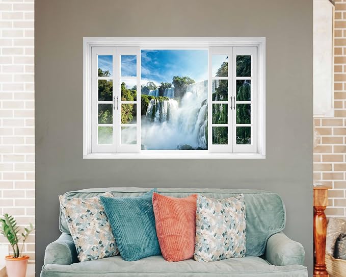 FLFK Fake Window Wall Mural - Nature Scene Waterfall Peel and Stick Decal, 48 x 32 inches, Set of 2 Sheets - Image 4