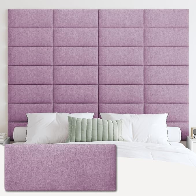 IFNOW Wall Mounted Headboard, Peel and Stick Panels, Dark Pink, Queen | 3D Soundproof Acoustic Padding, Reusable and Removable, Tufted fabric Bed Headboard, for bedroom (9 Panels, 10" x 24") by IFNOW