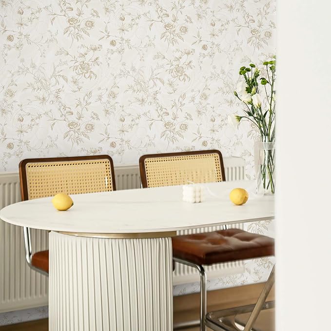 Ismoon Floral Peel and Stick Wallpaper Vintage Beige Stick on Wall Paper French Textured Contact Paper for Cabinet Removable Self Adhesive Wallpaper Vinyl Roll Shelf Decro, 17.3x393in - Image 4