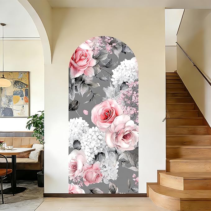 Arch Wall Decals Peel and Stick, Large Wall Stickers, Removable Home Decor Art Wallpaper for Bedroom Living Room 71'' × 31.7'' (Flower -E) by AOHMPT