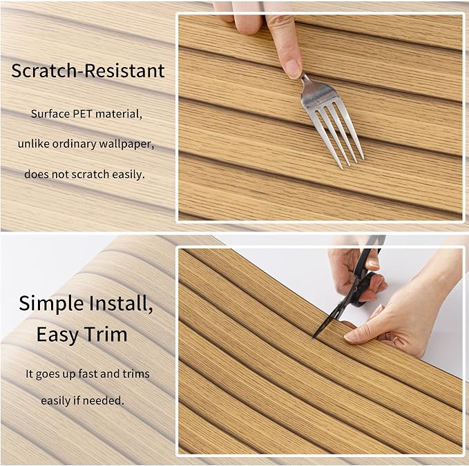 Haimin Wood Grain Slat Wall Panels Peel and Stick Faux Wood Thick Wallpaper | 118"x15.75" Waterproof PET & IXPE Foam Paneling Adhesive Smooth Beadboard Wallpaper Wall Covering Panels (Yellow Oak) - Image 7