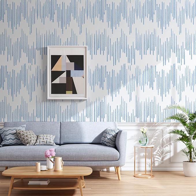 WENMER Blue Striped Wallpaper, Geometric Peel and Stick Wallpaper, 17.7''×118'' Blue and White Contact Paper, Self Adhesive Removable Wall Paper for Bathroom Cabinets Kitchen - Image 3