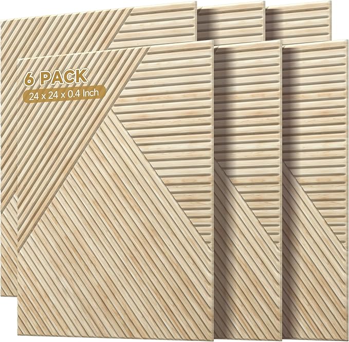 Acoustic Wall Panels,6 Pack,23.6"x23.6" Sound Panels,Rustic Oak | Peel and Stick Wall Panels,Decorative 3D UV Printing with Wood Print,High-Density 100% Polyester Fiber Soundproof Wall Panels by AUTORIFIC