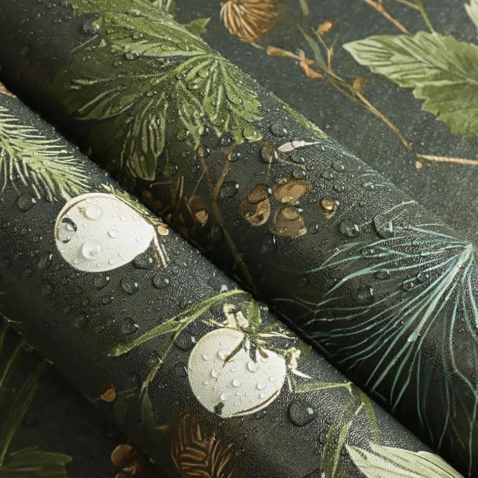 Nukofal Dark Floral Peel and Stick Wallpaper for Bathroom 16.9inx118.1in | Floral Contact Paper Dark Green Wallpaper Peel and Stick Leaf Waterproof Self Adhesive Removable for Kitchen Wall Decorative - Image 5