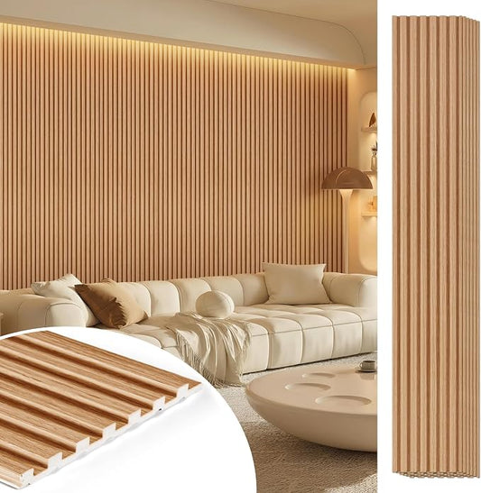 WPC Acoustic Slat Wall Panels 8-Pack 96'' x 6'' | Accent 3D Wall Panel for Interior Wall Decor, Waterproof Fluted Textured Panel Wall Slats,Solid Elm (Cover Approx.32 sq.ft) by LARWORKS