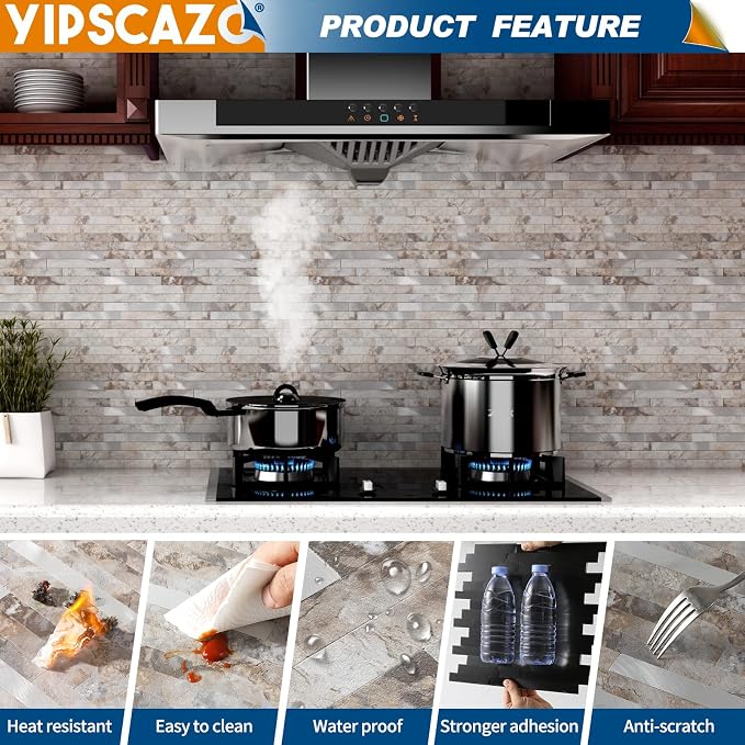 10 - Sheet Peel and Stick Backsplash Wall Tile, PVC Kitchen Backsplash, Stick on Tiles for Backsplash Kitchen (12'' X 12'', Perisa with Metal) - Image 5