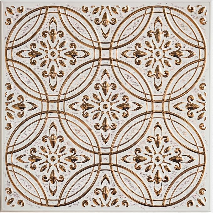 Peel and Stick Metal Tiles, Pastel Painted Gold, 10-Pack | 8 x 8 in tile size; Covers up to 4.44 sq ft; Aluminum; Water-resistant surface; For kitchens, ceilings, DIY projects by WallWear