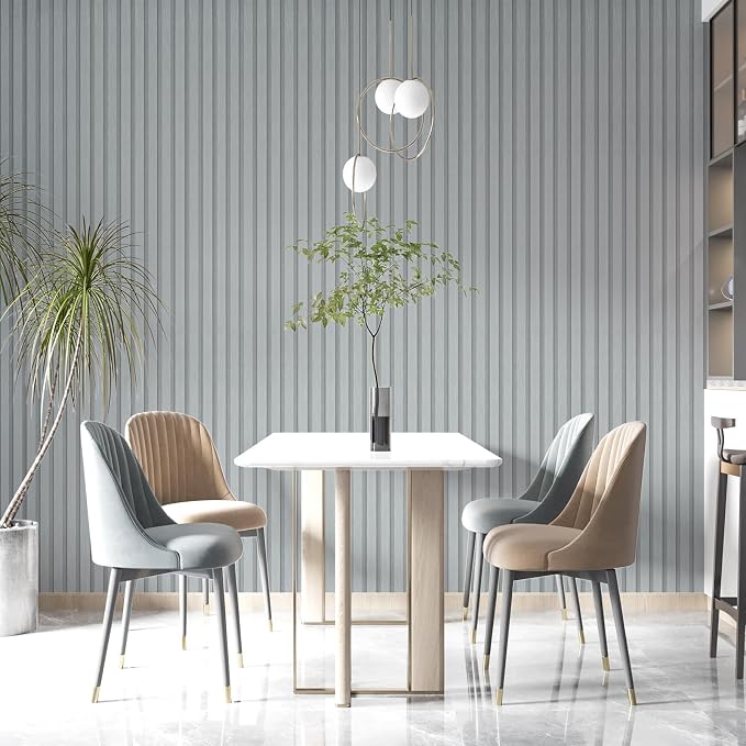 Yun-aeon Wood Slat Peel and Stick Wallpaper 17.3"x 300" Light Grey Wood Grating Stripe Contact Paper Removable Faux Wood Panels Wallpaper Self Adhesive Waterproof Vinyl Wall Paper for Bedroom Kitchen - Image 4