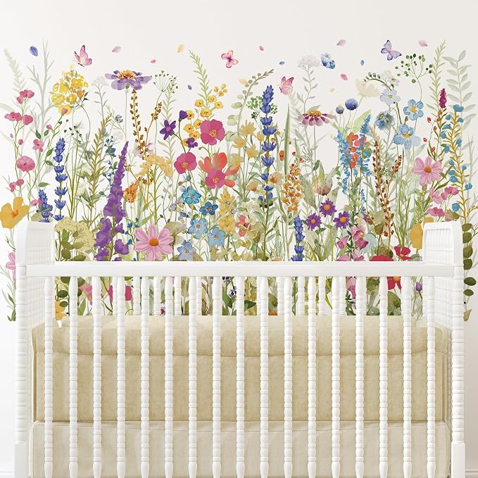 Zonon 6 Pcs Flower Wall Decals Peel and Stick Sticker, Wildflowers | Vinyl Removable Wall Stickers & Murals, Colorful Butterfly Wall Decals, Wildflower Decor for Bedroom, Living Room, Nursery - Image 5