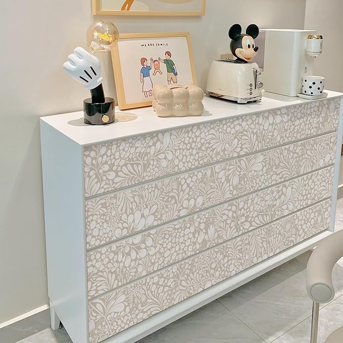 Heroad Peel and Stick Wallpaper Boho Beige Contact Paper 17.3''x393'' Floral Wall Paper Removable Self Adhesive Wallpaper for Cabinet Bedroom Living Room Entryway Walls Bathroom Waterproof Vinyl Roll - Image 8