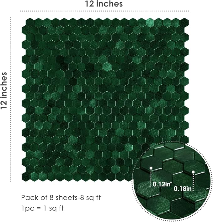 STICKGOO Peel and Stick Backsplash Tiles, Stick on Mosaic Self Adhesive Tiles, 3D Hexagon Backsplash for Kitchen Bathroom Fireplace Vanity (8PCS, Emerald Green) - Image 3