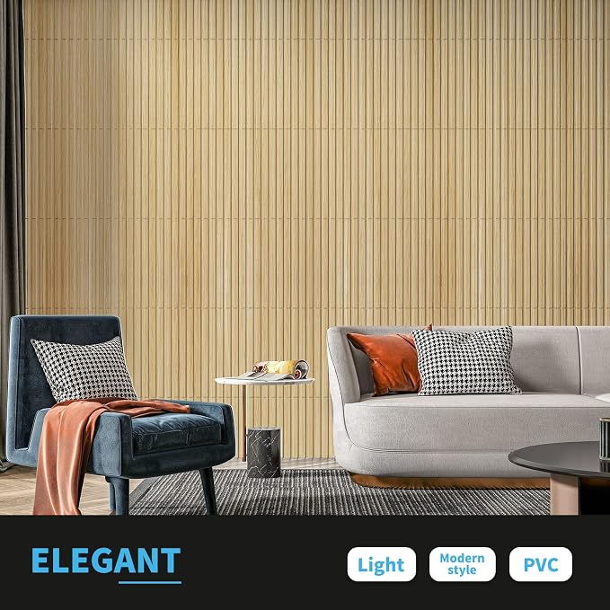 Art3d 3D Fluted Textured Slat Wall Panels, 19.7 x 19.7 in, 12-Pack, Oak | PVC, Waterproof, Scratch Proof, Wipeable, Break-Proof, Ideal for Home, Office and Commercial Spaces - Image 3