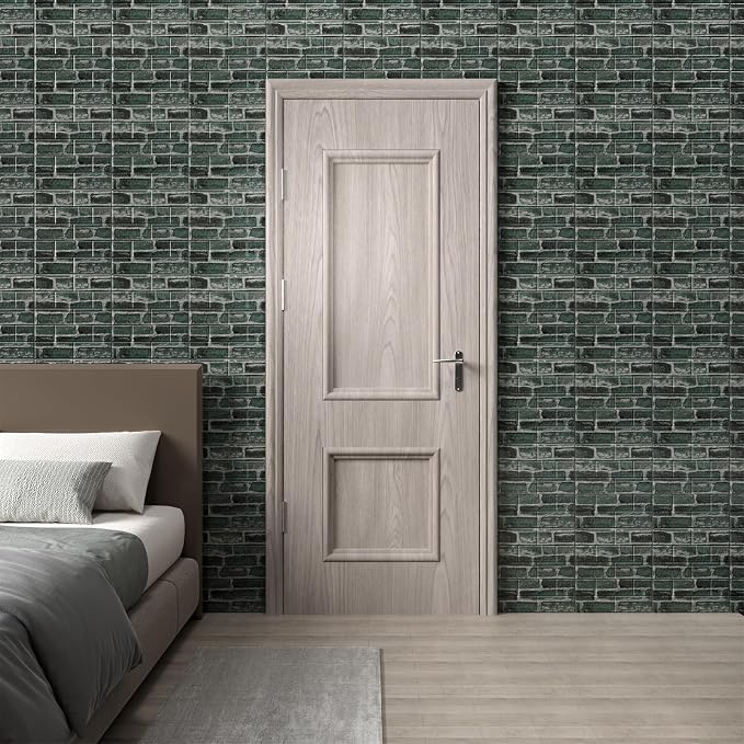 Faux Brick Wall Panels, 20 PCS, Green | 3D Wall Panels Peel and Stick, XPE Foam 3D Wallpaper, Self-Adhesive Faux Stone Wall Panels for Bedroom, Stairs, Kitchen - Image 6