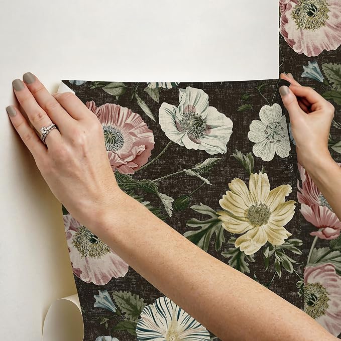 Vintage Poppy Black Peel and Stick Wallpaper by RoomMates, RMK12810PL - Image 5