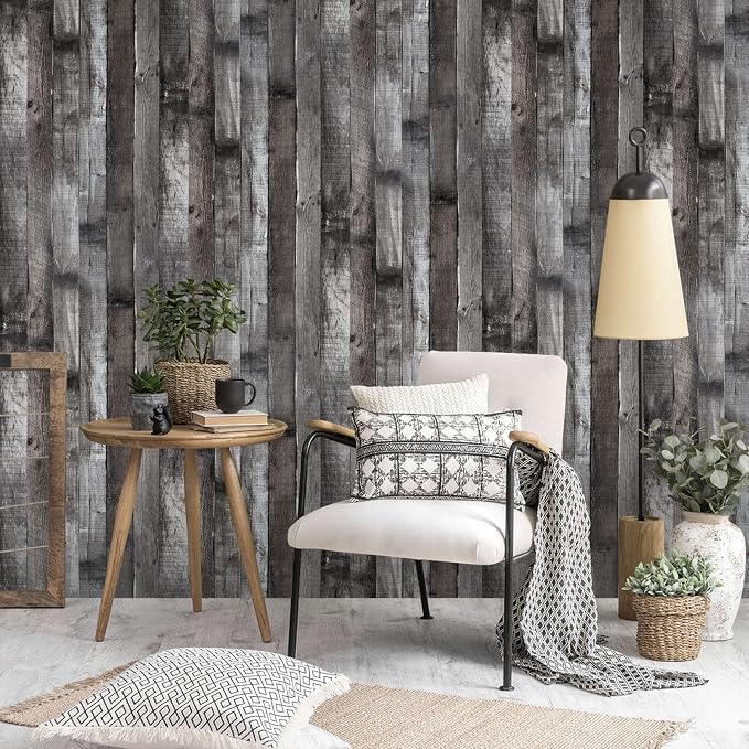 Peel and Stick Wood Wallpaper Grey/Black Vinyl 17.3"×400" Contact Paper Self Adhesive Thick Waterproof Self Adhesive for Cabinets liveroom - Image 3