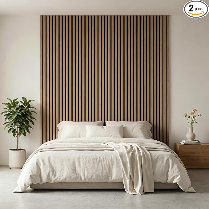Wood Slat Acoustic Panels, 94.5 x 12.6 Inch, White Oak, 2 PCS | (16.5ft²) 3D Wall Panels, Interior Wall Decor Noise Cancelling, Fluted Sound Absorbing Panel for Office,Home,Theater,Studio by TREKATLAUTO