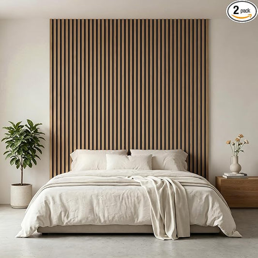 Wood Slat Acoustic Panels, 94.5 x 12.6 Inch, White Oak, 2 PCS | (16.5ft²) 3D Wall Panels, Interior Wall Decor Noise Cancelling, Fluted Sound Absorbing Panel for Office,Home,Theater,Studio by TREKATLAUTO