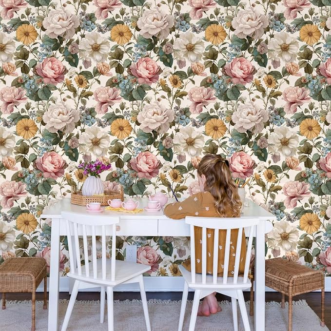 Orainege Vintage Floral Peel and Stick Wallpaper for Bedroom | 16.9inx196.8in Floral Contact Paper Self Adhesive Wallpapers for Bathroom Nursery Cabinets Decor Vinyl Roll - Image 3