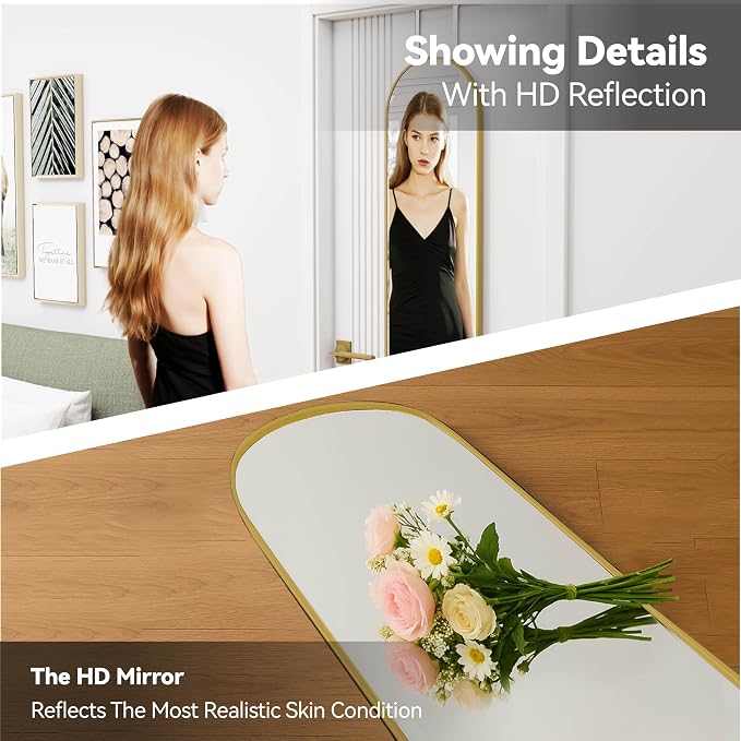 57x16" Full Length Mirror Floor Stand,Over the Door,Wall Mounted Gold - Image 5