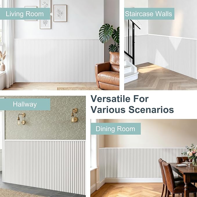 Wainscoting Panels for Living Room, Bedroom,Dining Room & Hallway | 17PCS 39 x 5 Inch Decorative White PS Waterproof Board and Batten Wall Panel for Interior Wall Décor- Covers 22.43 Sq.Ft - Image 6