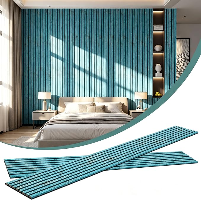 Wood Slat Acoustic Panels, 2 PCS 94.5"x12.6" (16.5ft²) 3D Wall Panels, Interior Wall Decor Noise Cancelling, 3D Fluted Sound Absorbing Panel for Office,Home,Theater,Studio (Turquoise) - Image 2