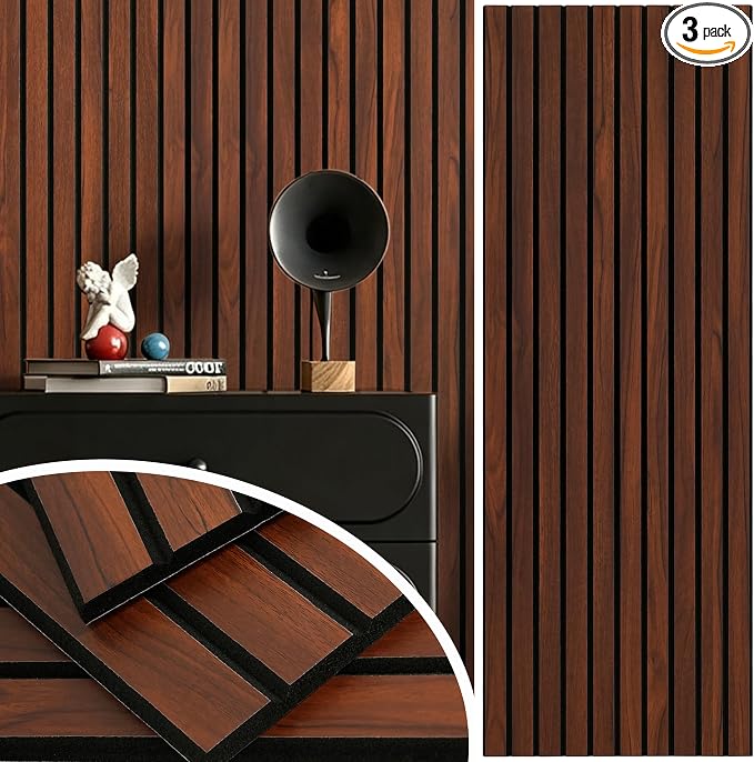 Safiyya 3-Piece 3D Thick Wood Slat Wall Panels for Interior Wall Decor 15.7 "x35.4", Self-Adhesive Acoustic Wall Panels for Stylish Decor and Noise Reduction, Walnut by SAFIYYA