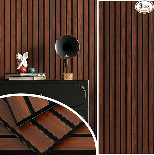Safiyya 3-Piece 3D Thick Wood Slat Wall Panels for Interior Wall Decor 15.7 "x35.4", Self-Adhesive Acoustic Wall Panels for Stylish Decor and Noise Reduction, Walnut by SAFIYYA