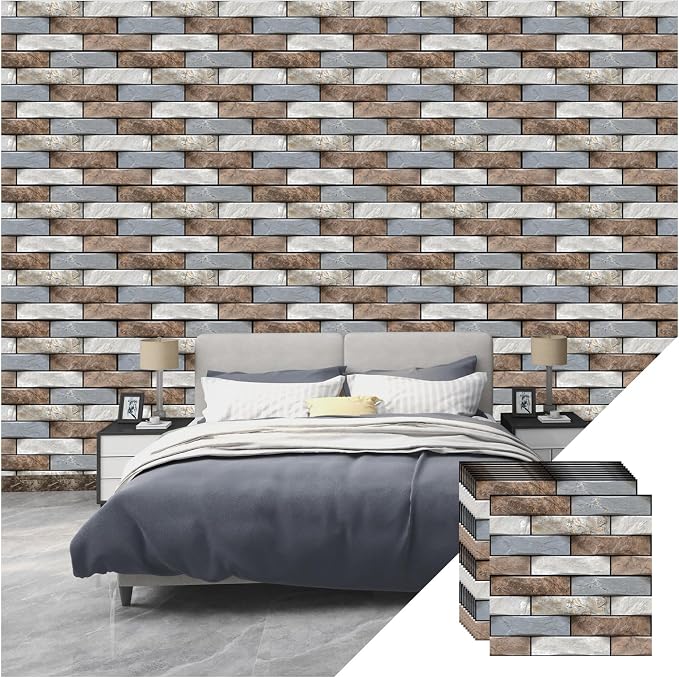3D Wall Panels Peel and Stick,Faux Brick Wall Panel,10PCS 30x30cm Foam PVC Self Adhesive Wallpaper Application Such as Games Rooms, Offices, Hotels, Living Rooms, bedrooms and Kitchens. - Image 4