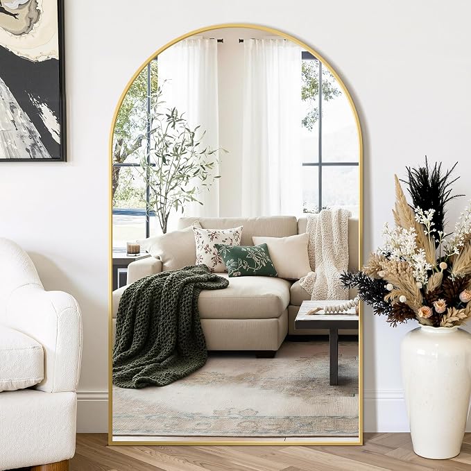 Arched Bathroom Mirror for Wall, 50" x 30" Metal Frame Vanity Mirror, Gold by TRAHOME