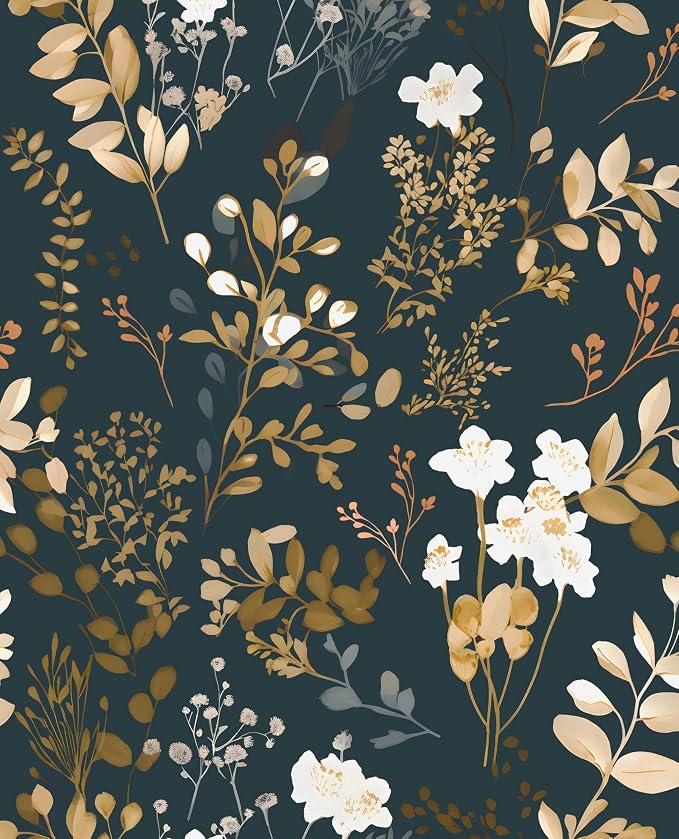 Laatse Vintage Dark Navy Gold Floral Peel and Stick Wallpaper 17.5"x393" | Self Adhesive/Removable/Waterproof/Thick Vinyl Contact Paper for Bathroom Bedroom Shelf Cabinet Drawer,Prepasted,Easy Peel by Laatse