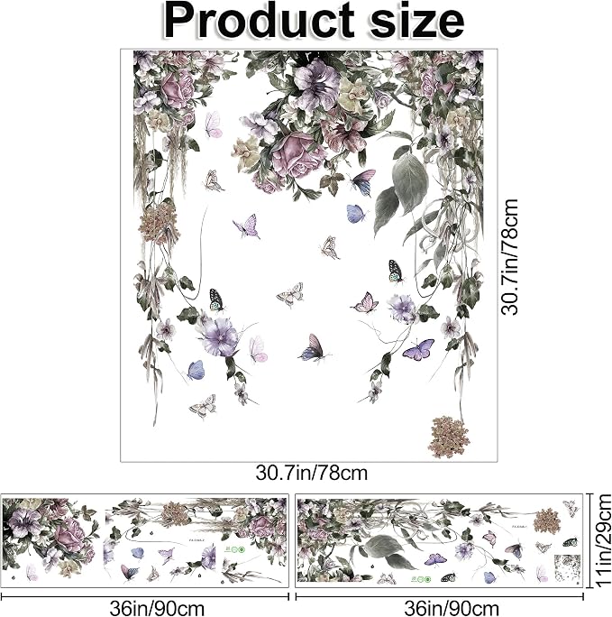 LiveGallery Purple Petunia Wall Decals Peony Flowers Stickers DIY Vinyl Peel and Stick Dark Style Art Murals for Girls Bedroom Living Room TV Sofa Backdrop Office Bathroom Wall Home - Image 2