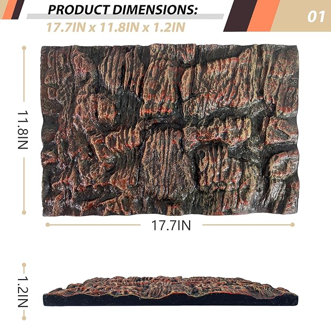 17.7x11.8in Rock Terrarium Background,3D Reptile Tank Background Board,Amphibian Stereo Backdrop Wall,Lizard Snake Gecko Spider Turtle Fish pet silo Background Decorative Panel(Brown) - Image 2