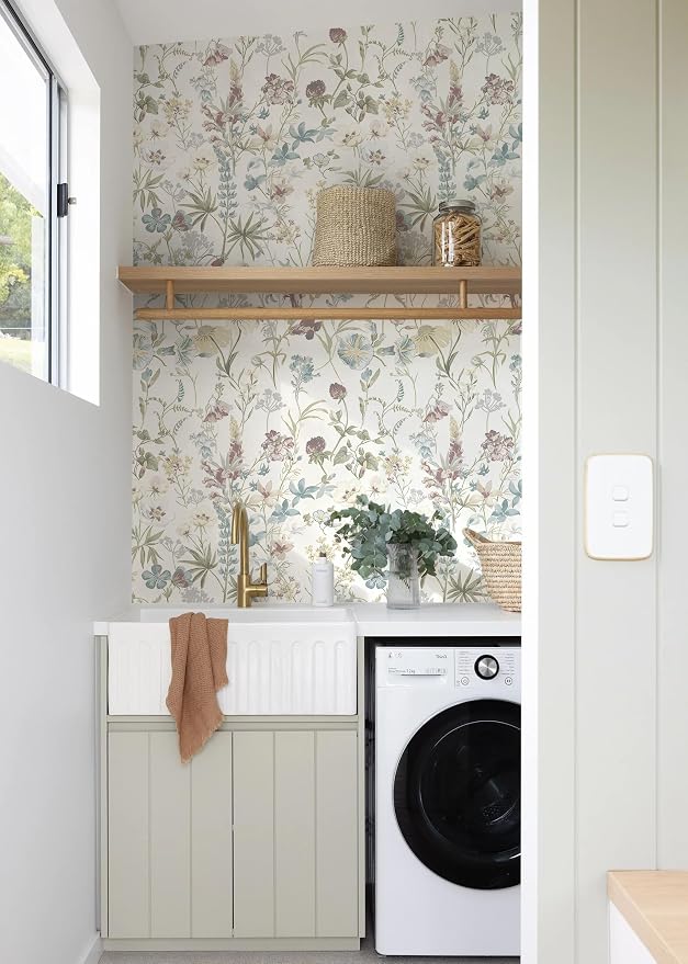 Blue Floral Peel and Stick Wallpaper Boho Leaf Self Adhesive Wallpaper | 16.9" x197" DIY Removable Contact Paper Botanical Flower Leaf Wall Paper Decoration for Bedroom Wall Cabinets Waterproof - Image 8