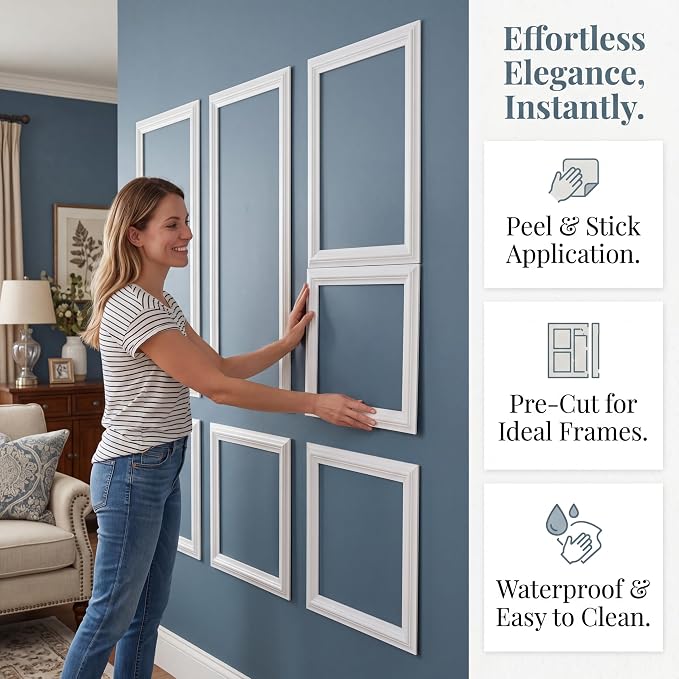 3 Set Panels Peel and Stick Premade Wainscoting Accent Wall Panels for Interior Wall Decor Easy DIY Build and Picture Frame Door Decor (54 x 24 + 24 x 24in) - Image 2