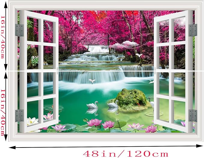 ‌Lmyhome Fake Window Wall Mural Waterfall (48"x32") | Peel and Stick Faux Window Wall Sticker Decal Poster for Bedroom Home Decor - Image 5