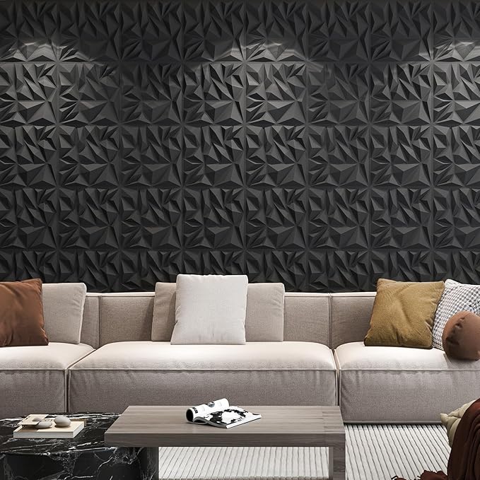 Art3d 50-Pack Modern Diamond Textured 3D Wall Panels, 12 x 12 in, Black | Light PVC, Waterproof, Scratch Proof, Decorative Wall, Ideal for Home, Office & Commercial Spaces - Image 2