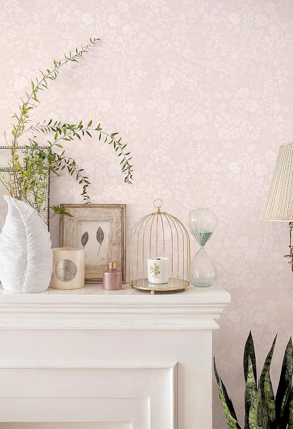Guvana Pink and White Peel and Stick Wallpaper Floral Wallpaper Slef Adhesive Removable Waterproof Contact Paper Boho Wall Paper for Living Room Bedroom Stair Kitchen Bathroom 17.3''x394'' - Image 8