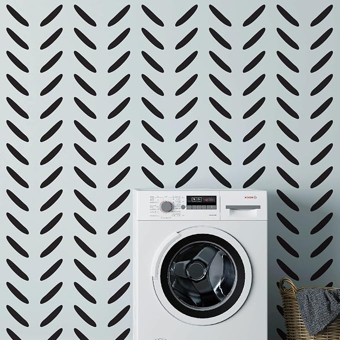 Herringbone Black Stripe Wall Decals with a Reference Template | Modern boho accent wall with 120 spaced herringbone line stripes. Matte vinyl peel & stick for home, office, dorm, hallway. - Image 5