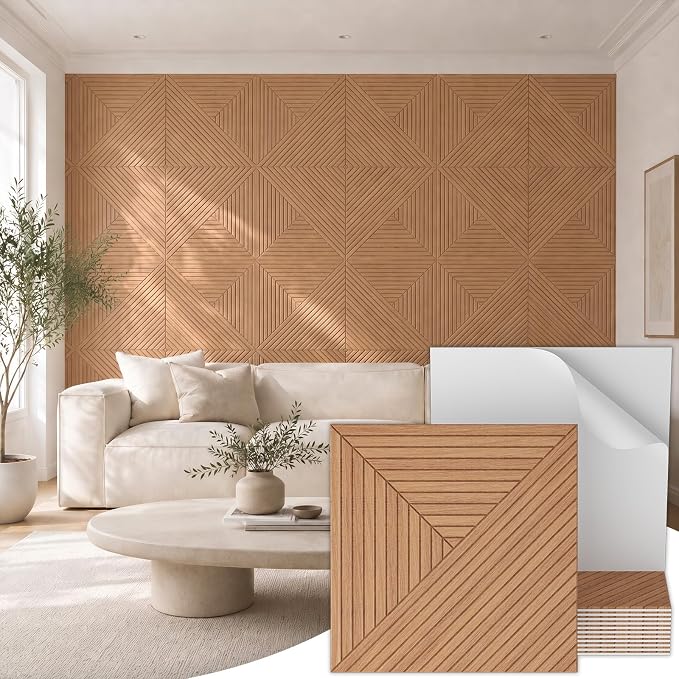 TONOR Acoustic Wall Panels Peel and Stick, 12 Pack 23.6''x23.6''-46.5 sq.ft. High-Density Acoustic Wood Panels Alternative. Soundproof Wall Panels for Interior Wall Decor, Home, Bedroom, Natural Oak by TONOR