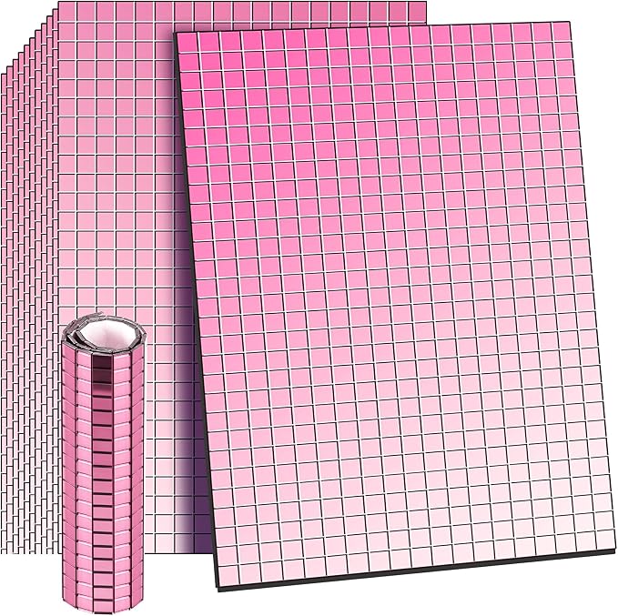 10800 Pieces Pink Disco Mirror Tile Self-Adhesive Mirrors Mosaic Tile by Romooa