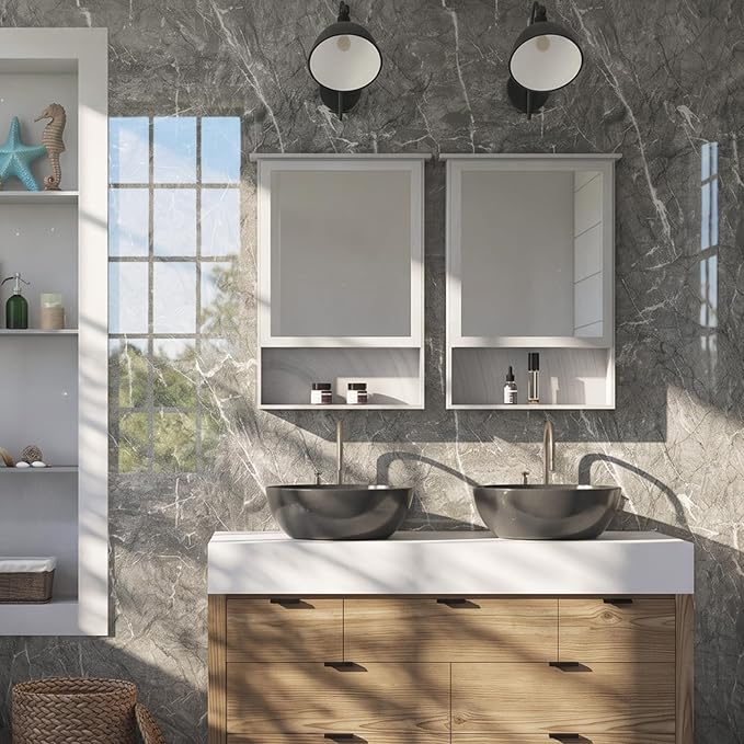 Marble Peel and Stick Waterproof Wall Paneling, 118" x 47" Bardiglio Grey Glossy Finish Self-Adhesive Backsplash Tile Vinyl Wall Panel for Kitchen Bathroom Wall Decor, Covers 38.75 Sq. Ft. - Image 8
