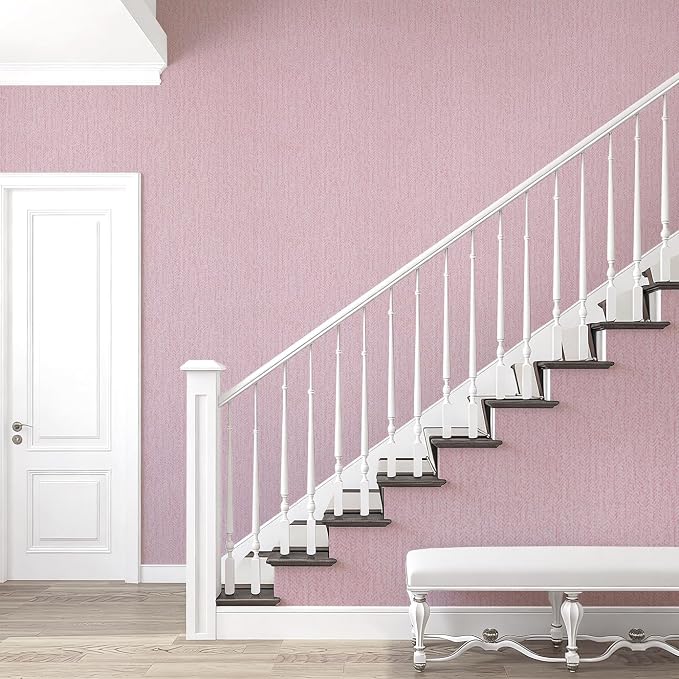Pink Grasscloth Peel and Stick Wallpaper Fabric Paper 16in x 118in | Faux Linen Vintage Wallpaper Textured Removable Wall Paper Grass Cloth Cabinets Bedroom for Cabinet Self Adhesive Vinyl - Image 2