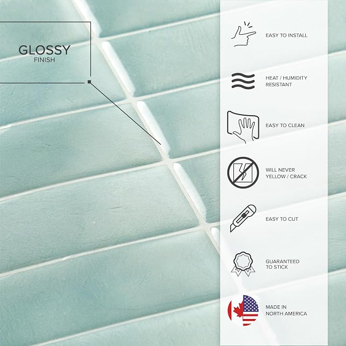 Smart Tiles Peel and Stick backsplash, Stacked Teal, 11.43"x9" | Pack of 5 (3.5 sq ft), Glossy, Heat/Moisture Resistant, Low VOC, Kitchen/Bathroom, Renter Friendly, Made in Canada - Image 5